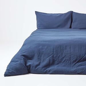 Homescapes Navy Blue Linen Duvet Cover Set, Double