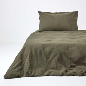 Homescapes Khaki Green Linen Duvet Cover Set, Single