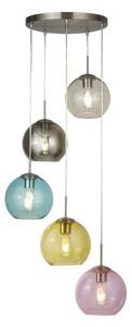 Searchlight 8135-5SS Mardi Gras 5 Light Cluster Pendant In Satin Silver With Coloured Glass