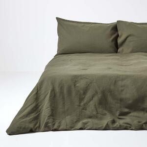 Homescapes Khaki Green Linen Duvet Cover Set, Super King