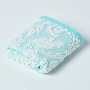 Homescapes Blue Guest Towel 600 GSM Cotton with White Damask Pattern