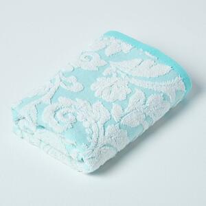 Homescapes Blue Hand Towel 600 GSM Cotton with White Damask Pattern