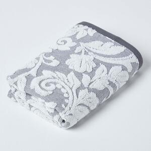 Homescapes Grey Hand Towel 600 GSM Cotton with White Damask Pattern