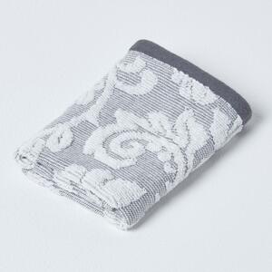 Homescapes Grey Face Cloth 600 GSM Cotton with White Damask Pattern