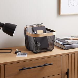 Wire Basket with Wooden Handle Black