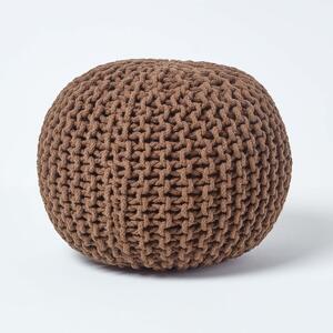 Chocolate Brown Knitted Cotton Pouffe Footstool Round 35 x 40 cm