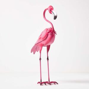 Homescapes Small Metal Pink Flamingo with Hooked Neck, 35 cm Tall