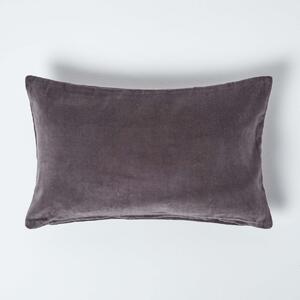 Luxury Dark Grey Cotton Velvet Cushion Cover Rectangle 30 x 50 cm