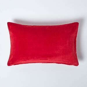 Homescapes Luxury Red Cotton Velvet Rectangular Cushion Cover 30x50cm