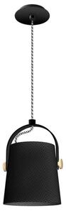 Mantra M4927 Nordica 1 Light Small Pendant Light In Matt Black And Beech Wood - Dia: 200mm