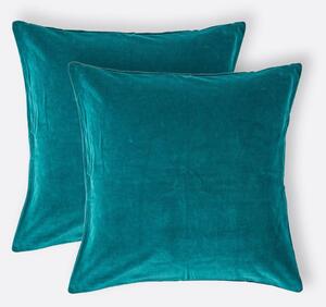 Set of 2 Luxury Teal Green Cotton Velvet Cushion Covers 40 x 40 cm