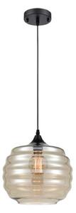 PH203 Ceiling Pendant In Black With Pale Amber Rippled Glass