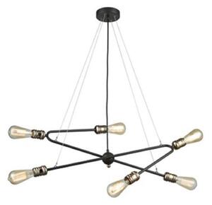 F2397-6 6 Light Ceiling Pendant Light In Dark Ironwork And Brass