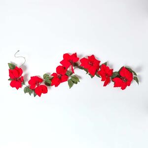 Homescapes 6.4 ft Red Velvet Poinsettia Garland Christmas Decoration