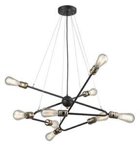 F2397-9 9 Light Ceiling Pendant Light In Dark Ironwork And Brass
