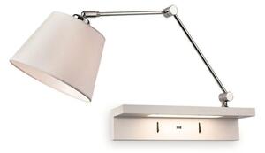 Firstlight 7657CH Rex 2 Light Wall Light In Chrome With Cream Shade And White Shelf