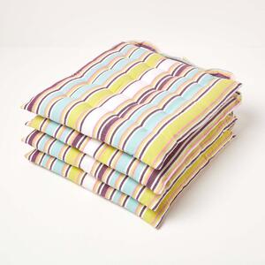 Homescapes Green Stripe Seat Pad Chair Cushion 40 x 40cm Set of 4