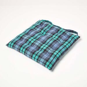 Homescapes Green Tartan Seat Pad Chair Cushion with Straps 40 x 40cm