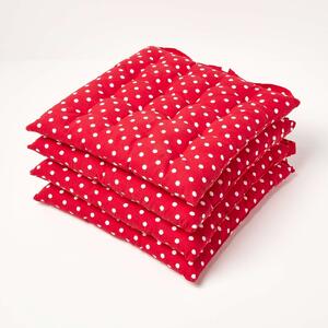 Homescapes Red Polka Dot Seat Pad Chair Cushion 40 x 40cm Set of 4