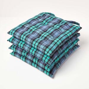 Homescapes Green Tartan Seat Pad Chair Cushion 40 x 40cm Set of 4