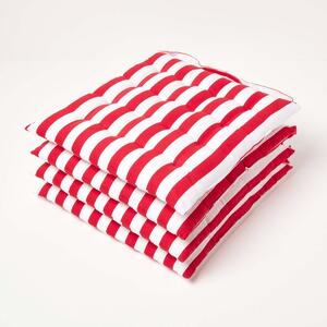 Homescapes Red Stripe Seat Pad Chair Cushion 40 x 40cm Set of 4