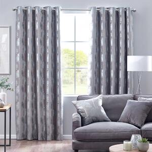 Silver Enchanted Forest Lined Eyelet Ready Made Curtains 117 x 183cm