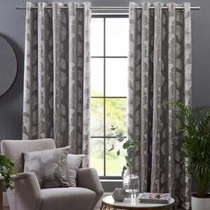 Grey Ginkgo Lined Eyelet Ready Made Curtains 117 x 183 cm