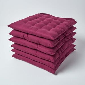 Plum Plain Seat Pad with Straps 100% Cotton 40 x 40 cm, Set of 6