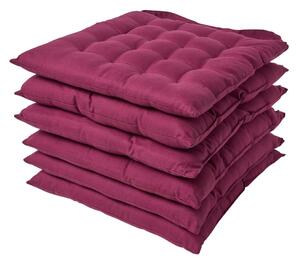 Plum Plain Seat Pad with Straps 100% Cotton 40 x 40 cm, Set of 6