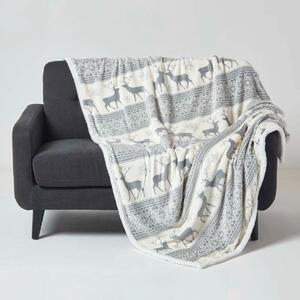 Homescapes Grey & White Soft Nordic Christmas Throw 130 x 180 cm