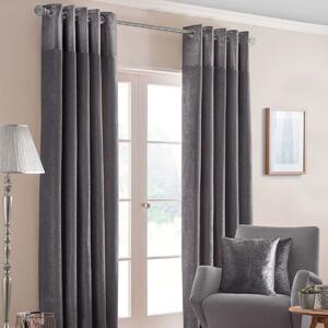 Dark Grey Nova Velvet Style Eyelet Ready Made Curtains 229 x 137 cm