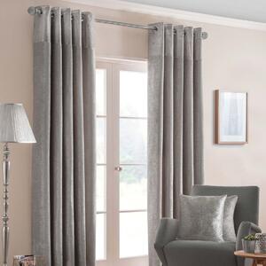 Silver Nova Velvet Style Eyelet Ready Made Curtains 168 x 137 cm