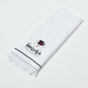 Homescapes 100% Cotton Snowman Embroidered Christmas Tea Towel