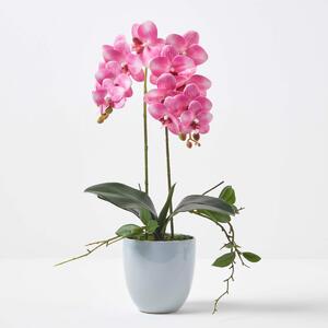 Homescapes Pink 54cm Lifelike Artificial Orchid in Grey Ceramic Pot