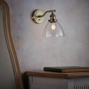 Endon 77273 Hansen 1 Light Wall Light In Antique Brass Plate And Clear Glass