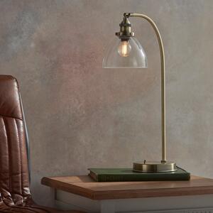 Endon 77859 Hansen Task Table Lamp In Antique Brass Plate And Clear Glass