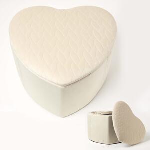 Homescapes Arundel Heart-Shaped Cream Velvet Footstool with Storage