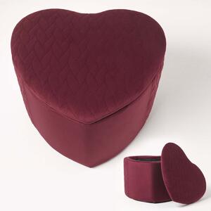 Homescapes Arundel Heart-Shaped Red Velvet Footstool with Storage