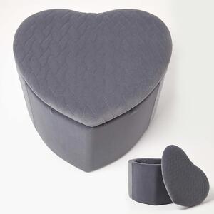 Homescapes Arundel Heart-Shaped Grey Velvet Footstool with Storage