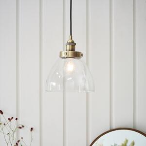 Endon 77272 Hansen 1 Light Ceiling Pendant In Antique Brass Plate And Clear Glass