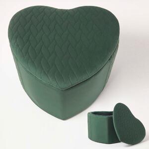 Homescapes Arundel Heart-Shaped Green Velvet Footstool with Storage