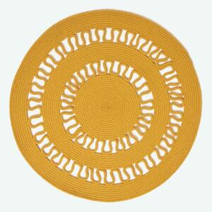 HOMESCAPES Mustard Crochet Braided Rug 70cm Round