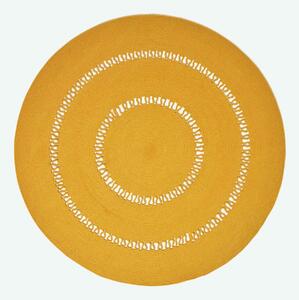 HOMESCAPES Mustard Crochet Braided Rug 120cm Round