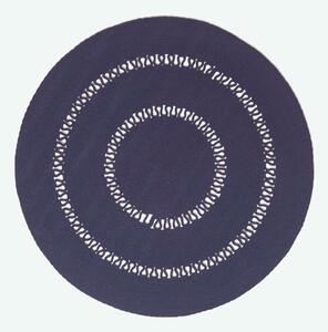 HOMESCAPES Navy Crochet Braided Rug 120cm Round