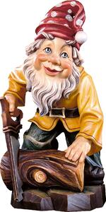Gnome woodcutter wooden statue from lime wood
