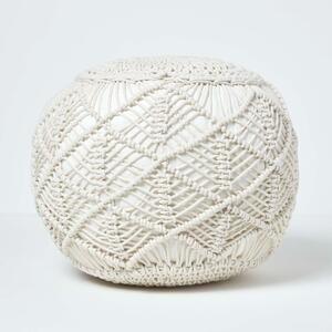 Homescapes Natural Macrame Pouffe Knitted Round Footstool 35 x 40 cm