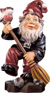 Gnome with a broom wooden statue from lime wood