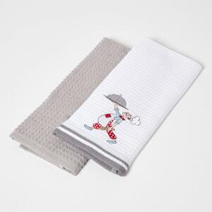 Homescapes Cotton "Cook" Grey Tea Towels, Pack of 2