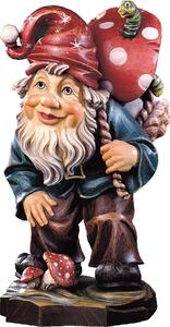 Gnome mushroom-picker wooden statue from lime wood