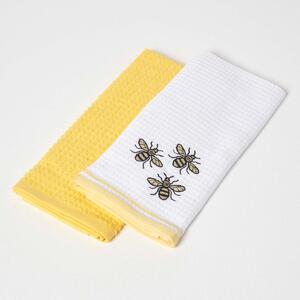 Homescapes Cotton Bumble Bee Yellow Tea Towels, Pack of 2